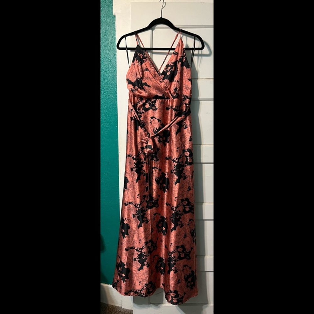 Long satin rust color dress